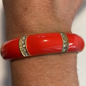 J. Crew gold and Pavé crystal orange contemporary magnetic clasp bangle bracelet